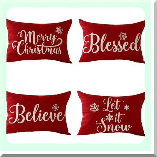 Snowflake Bliss Decor Pillow Set - Let It Snow Collection - Blessed Believe Winter Home Decor - Set of 4 Throw Pillow Covers