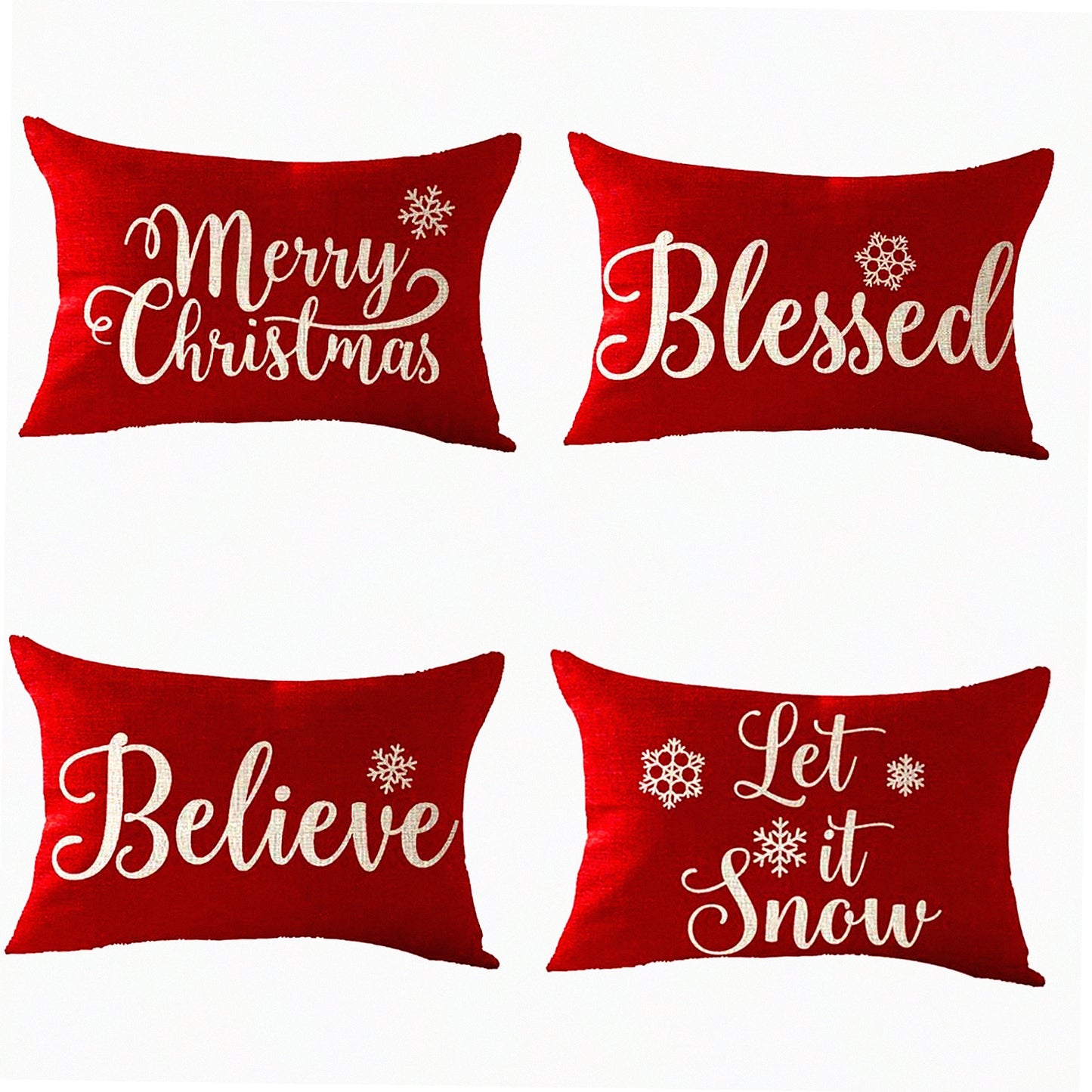Snowflake Bliss Decor Pillow Set - Let It Snow Collection - Blessed Believe Winter Home Decor - Set of 4 Throw Pillow Covers
