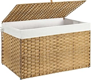 Large Wicker Storage Basket with Lid and Handles