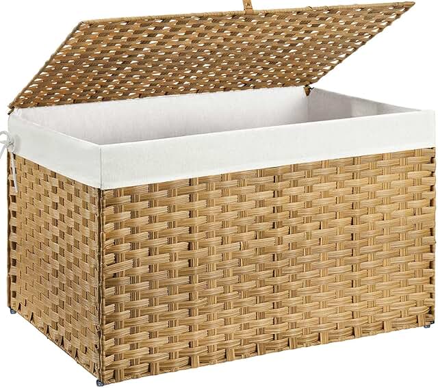 Large Wicker Storage Basket with Lid and Handles