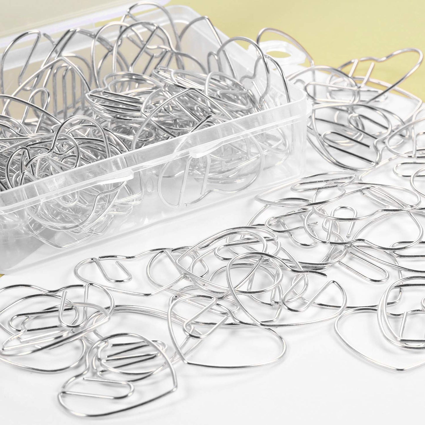 100 Mini Heart-Shaped Metal Paper Clips in Silver