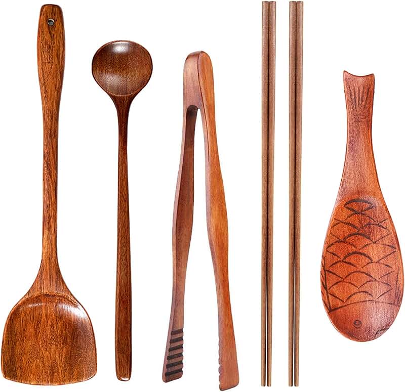 6-Piece Silicone Kitchen Utensil Set with Wooden Handles