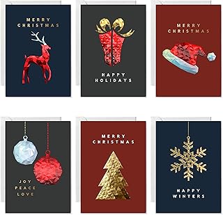 Set of 90 Christmas greeting cards with 3D gold foil and embossed designs