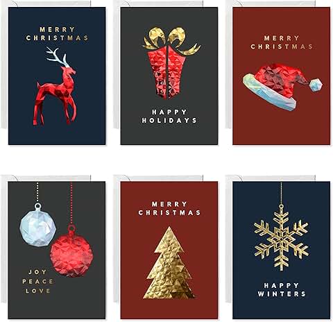 Set of 90 Christmas greeting cards with 3D gold foil and embossed designs