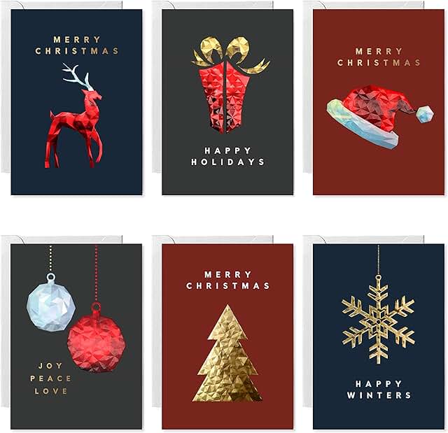 Set of 90 Christmas greeting cards with 3D gold foil and embossed designs