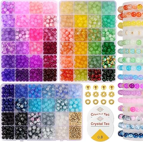 8mm Glass Beads Bracelet Making Kit with 1540 Pieces
