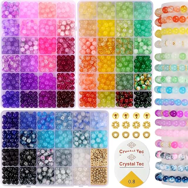 8mm Glass Beads Bracelet Making Kit with 1540 Pieces