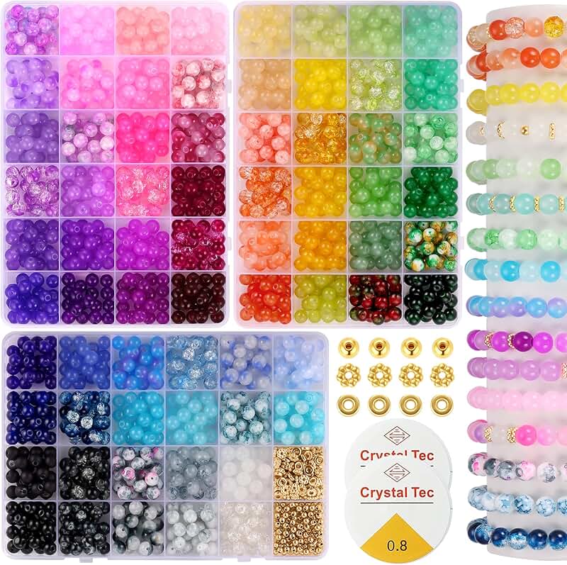 8mm Glass Beads Bracelet Making Kit with 1540 Pieces