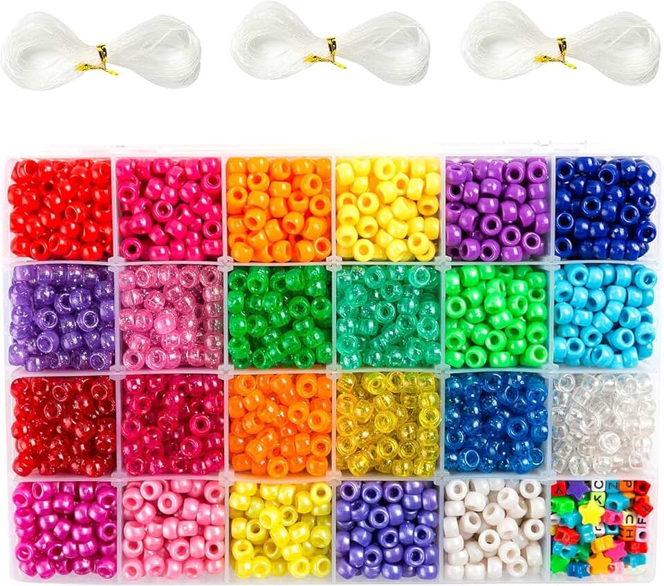 Pony Beads Set with Letters and Stars, 3300 Pieces
