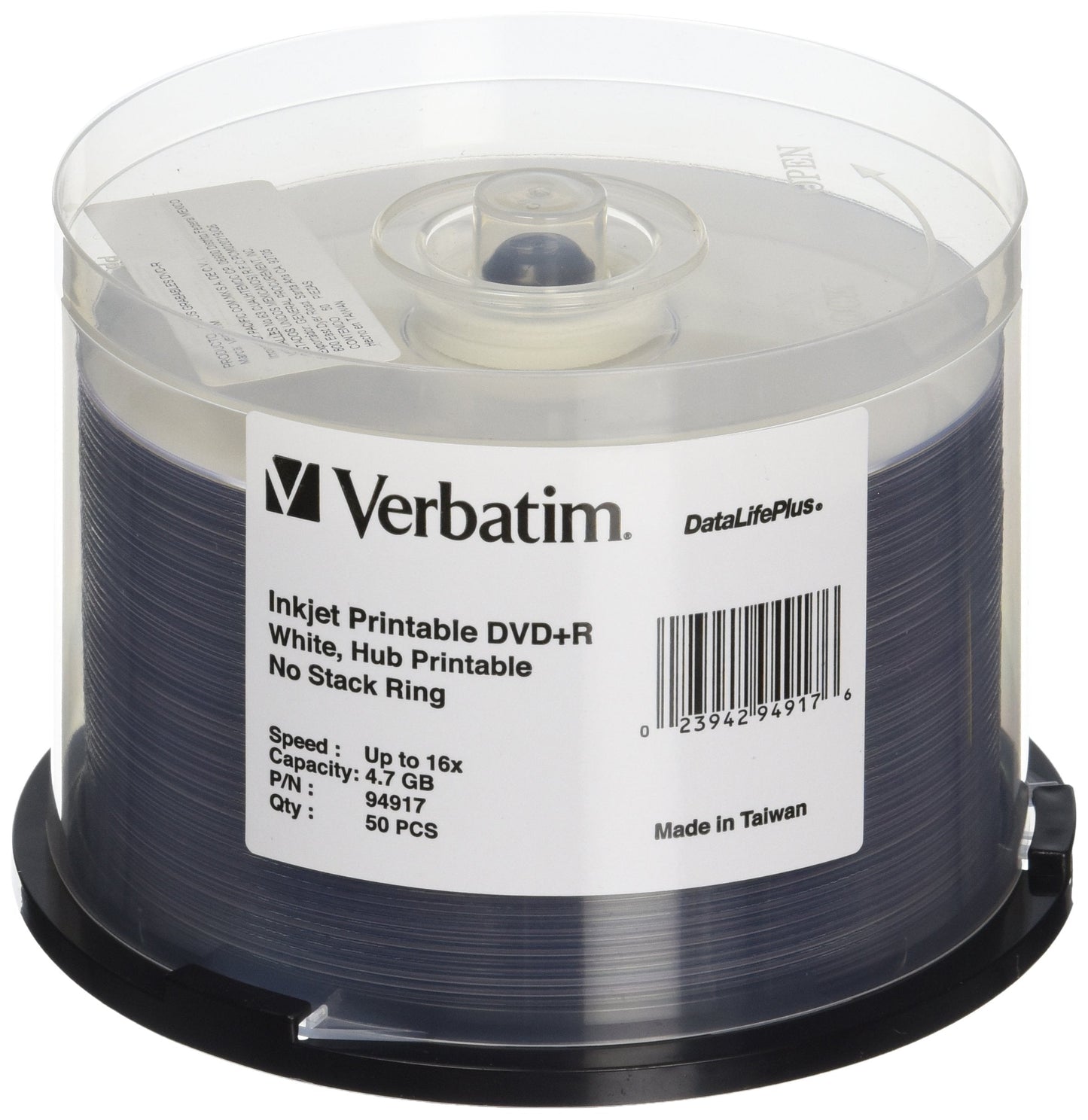 DVD+R 4.7GB 16X DataLifePlus White Inkjet Printable, Hub Printable - 50pk Spindle - 94917