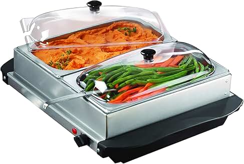 3-Quart Buffet Server with Warming Tray in Brushed Stainless Steel