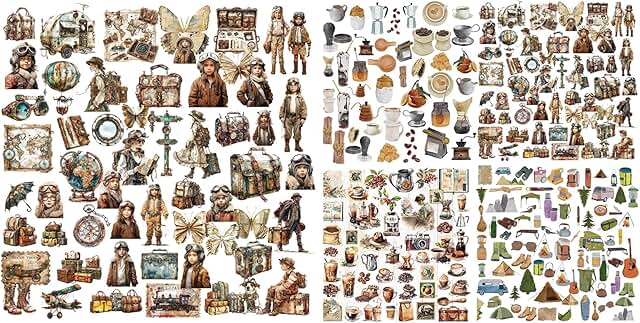 5 Pack Vintage Translucent Junk Journal Stickers