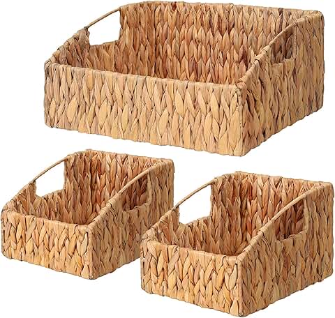 Set of 3 Handwoven Water Hyacinth Storage Baskets