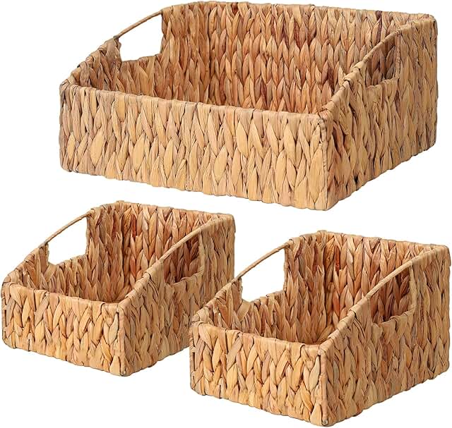 Set of 3 Handwoven Water Hyacinth Storage Baskets