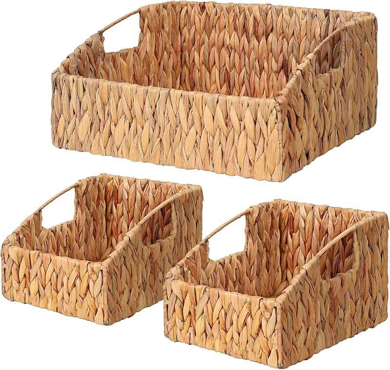 Set of 3 Handwoven Water Hyacinth Storage Baskets