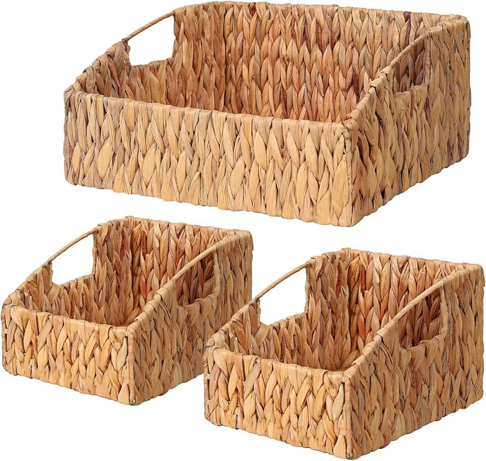 Set of 3 Handwoven Water Hyacinth Storage Baskets