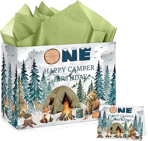 Happy Camper Birthday Gift Bag with Card and Tissue