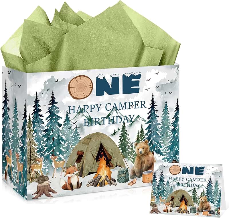 Happy Camper Birthday Gift Bag with Card and Tissue