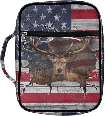 3D Deer American Flag Bible Cover with Handle and Pocket