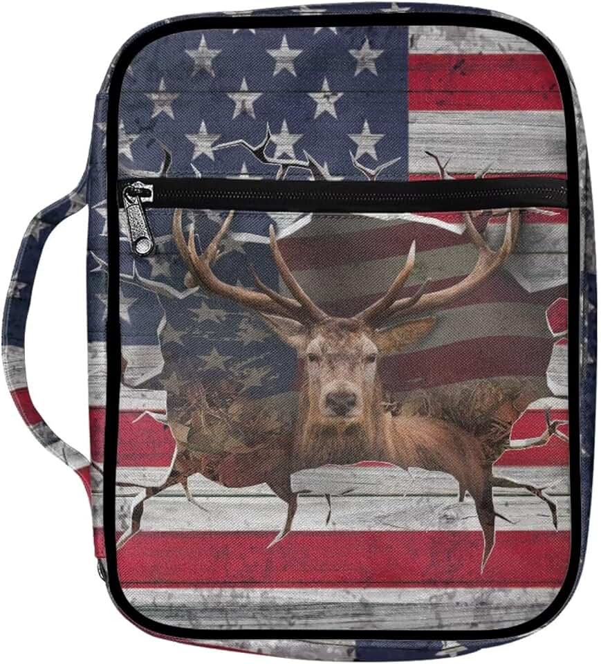 3D Deer American Flag Bible Cover with Handle and Pocket
