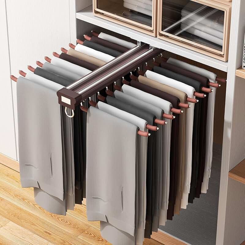 Pull Out Pants Rack with 22 Arms for Closet Organizing