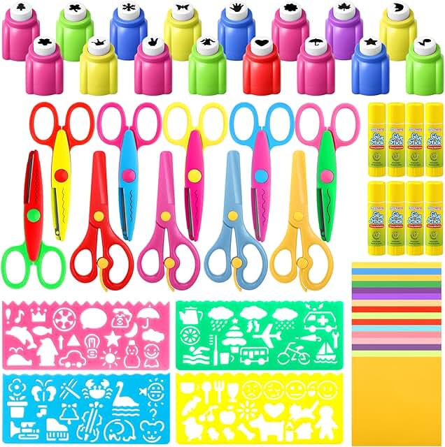Kids Craft Kit with Scissors, Stencils, Paper, and Glue