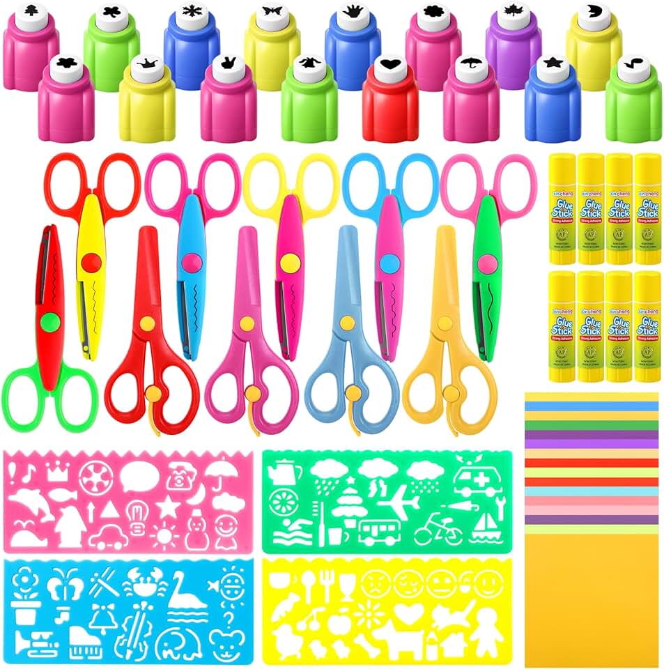 Kids Craft Kit with Scissors, Stencils, Paper, and Glue
