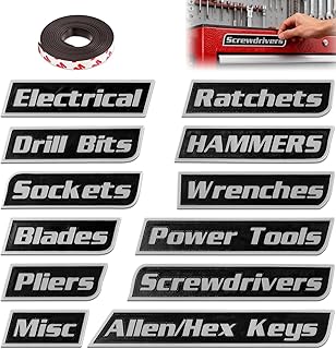 Set of 12 Reusable Magnetic Labels for Toolboxes and Storage