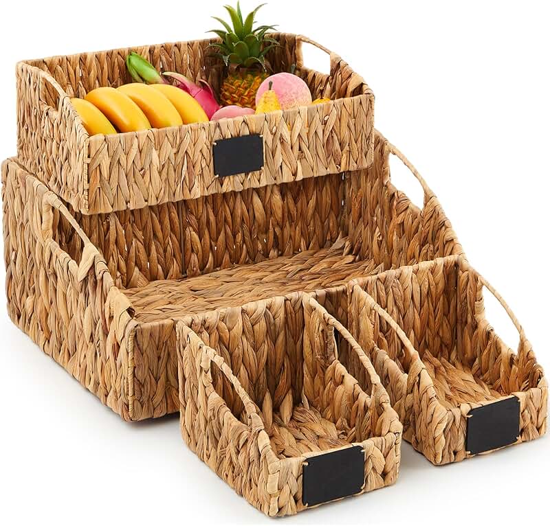 Set of 4 Handwoven Water Hyacinth Storage Baskets