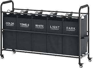 5-Section Laundry Cart with Lockable Wheels