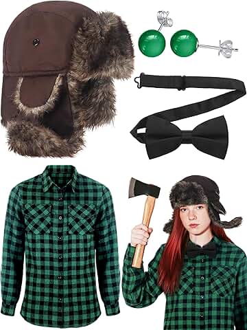 Set of 4 Halloween Lumberjack Girl Costumes with Hats and Shirts