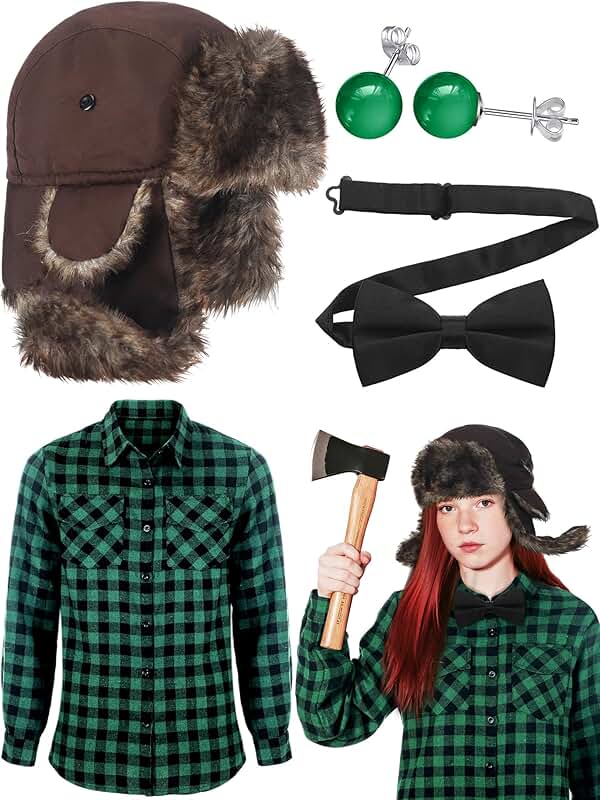 Set of 4 Halloween Lumberjack Girl Costumes with Hats and Shirts
