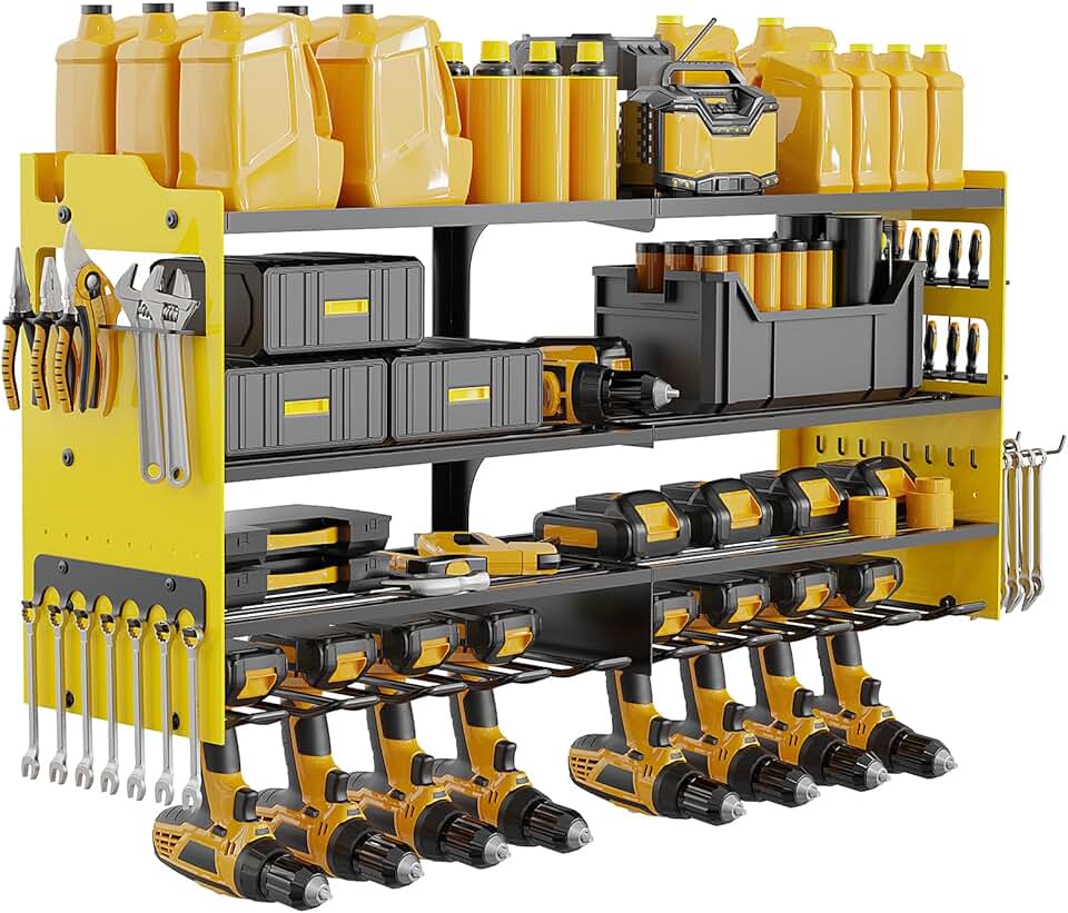 Heavy Duty Wall Mount Tool Organizer with 8 Drill Holders