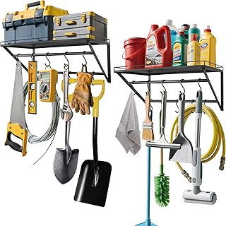 Garage Wall Shelves with Hooks, 23.5" x 13"