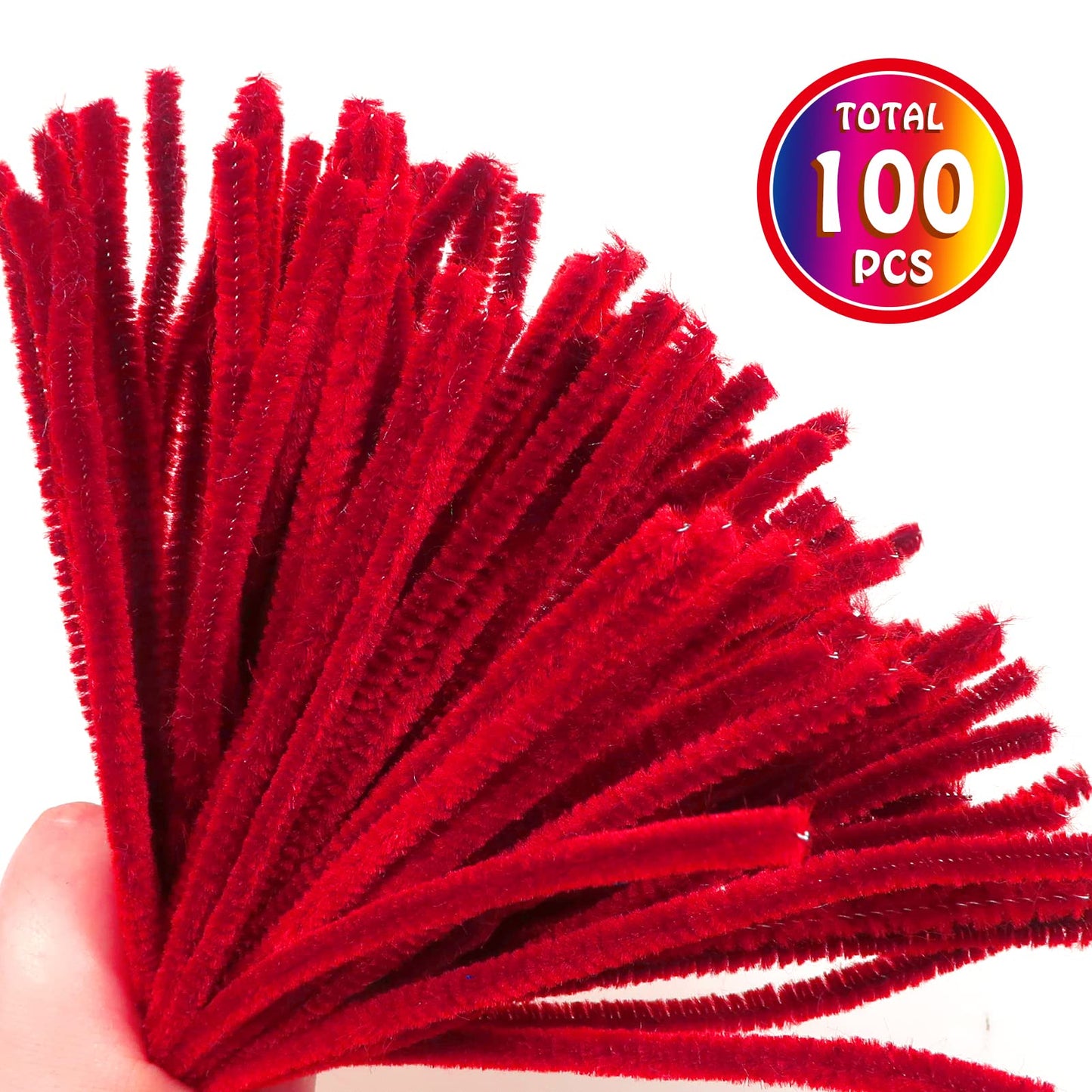 Red Fuzzy Art Stems 100pcs Pipe Cleaners for DIY Decorations