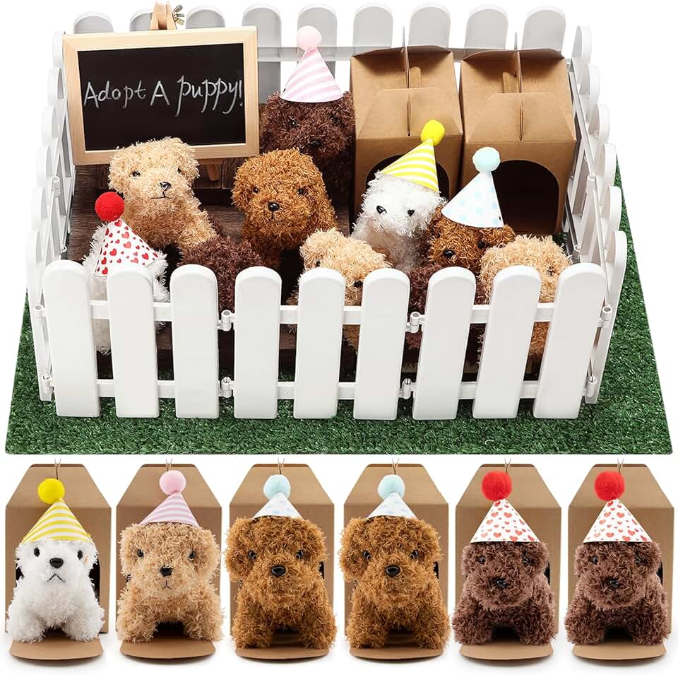 Set of 56 Mini Plush Puppy Party Favors with Accessories