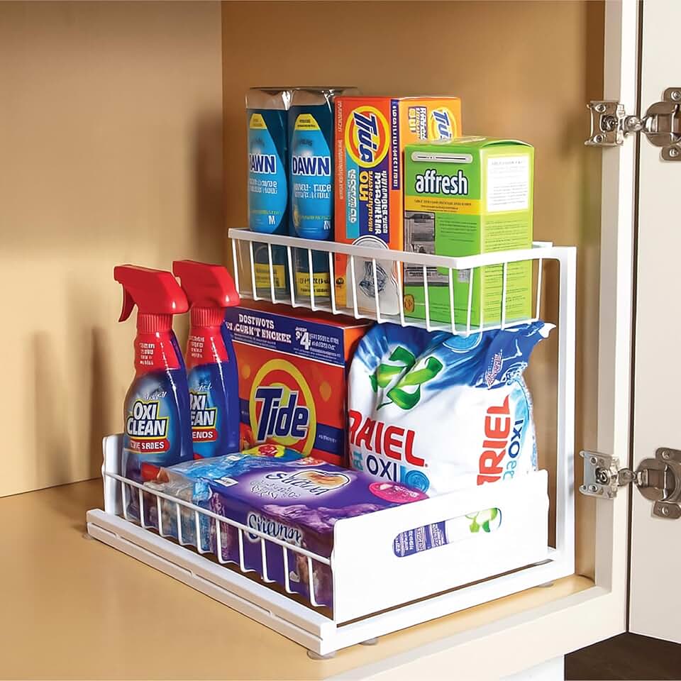 2-Pack Under Sink Storage Bins with Metal Frame
