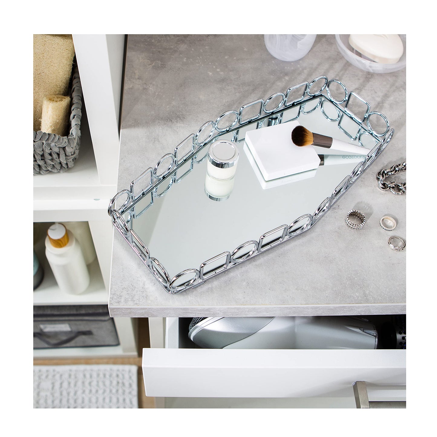 Circles  Squares Large, Home Dcor, in Chrome Mirror Vanity Tray