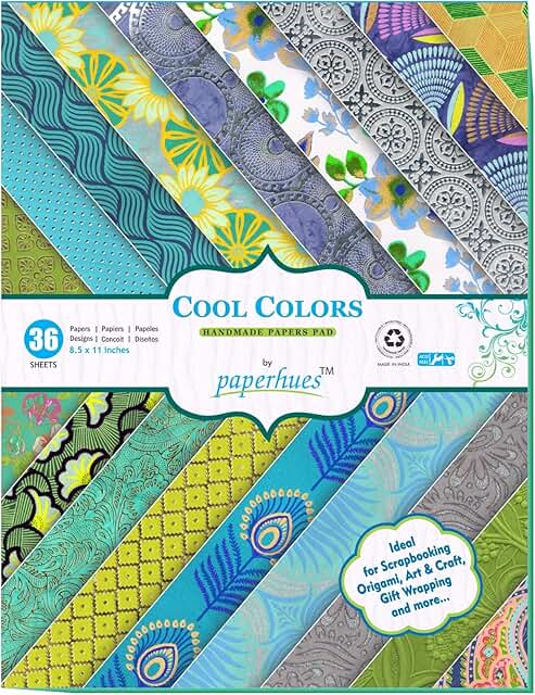 Cool Colors Handmade Scrapbook Paper, 8.5x11", 36 Sheets