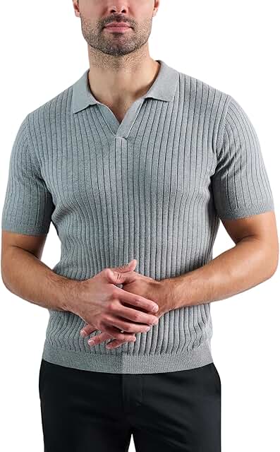Men's Ribbed Knit Short Sleeve Polo Shirt in Regular and Big & Tall Sizes