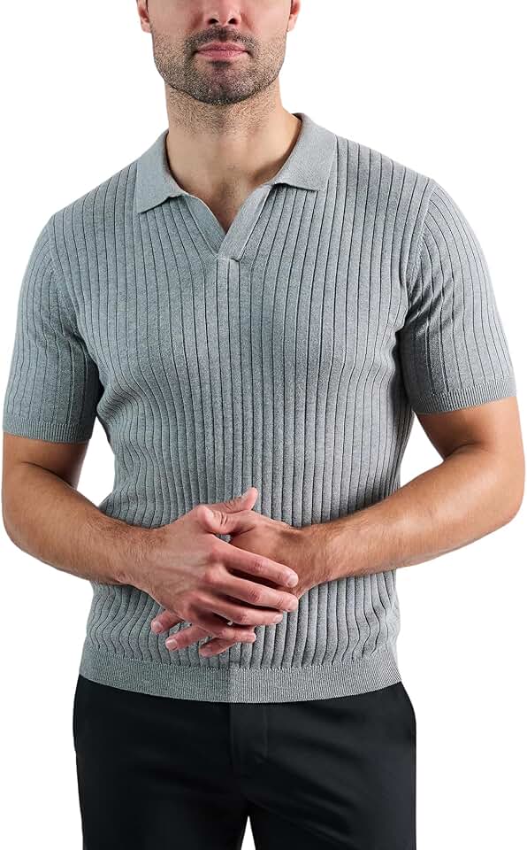Men's Ribbed Knit Short Sleeve Polo Shirt in Regular and Big & Tall Sizes