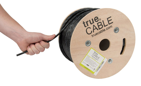 trueCABLE Cat6 Direct Burial, 500ft, Waterproof, Outdoor Rated CMX, Black, 23AWG Solid Bare Copper, 550MHz, PoE++ (4PPoE), ETL Listed, Unshielded UTP, Bulk Ethernet