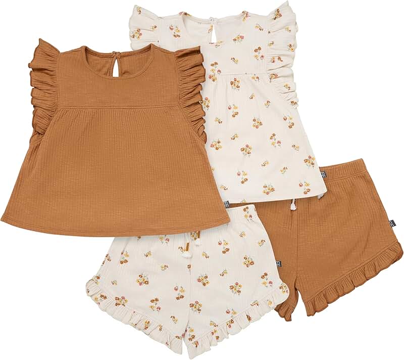 Baby girls' 4-piece set with tops and shorts