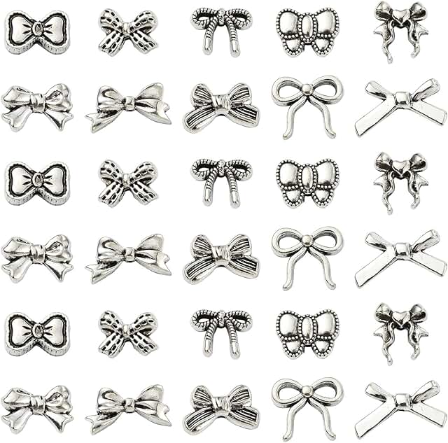 Set of 100 Bowknot Metal Beads for Jewelry Making