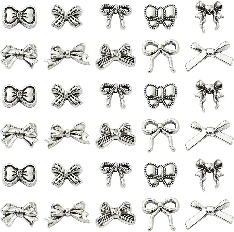 Set of 100 Bowknot Metal Beads for Jewelry Making