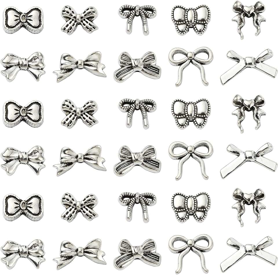 Set of 100 Bowknot Metal Beads for Jewelry Making