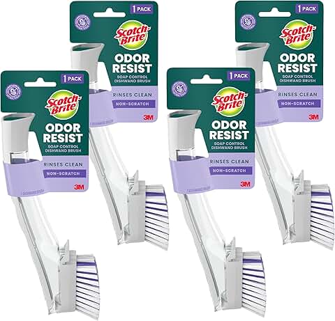 Odor-Resist Dishwand Brush Set, Non-Scratch Cleaning, 4-Pack