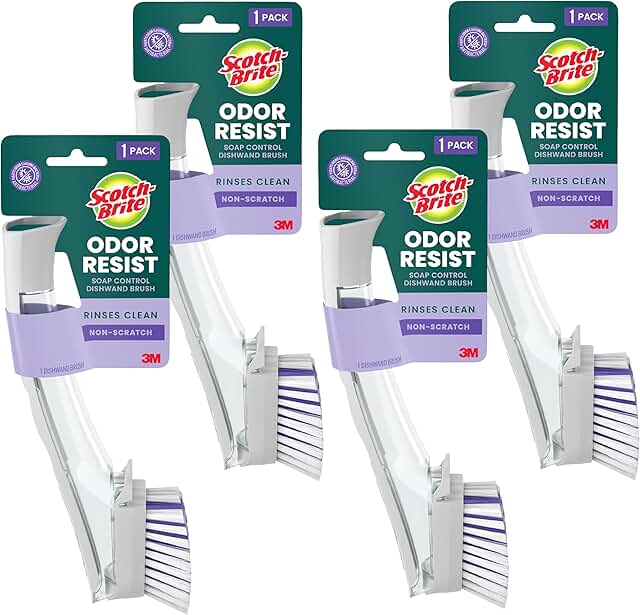 Odor-Resist Dishwand Brush Set, Non-Scratch Cleaning, 4-Pack