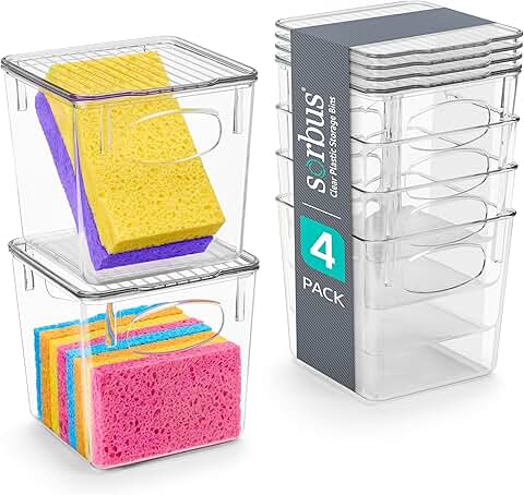 Set of 4 Clear Plastic Storage Bins with Lids