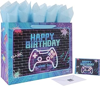 Large Gamer-Themed Birthday Gift Bag with Handles